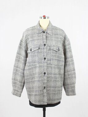 Aritzia BABATON Joan Black Cotton Linen Tweed Oversized Shirt Jacket, Size 2/M